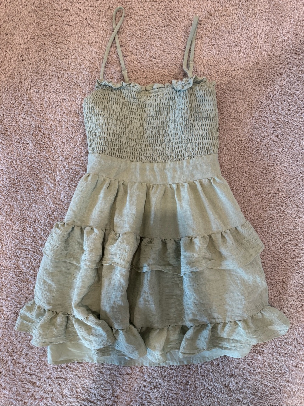 Windsor Sage Green Smocked Tiered Ruffle Mini Dress